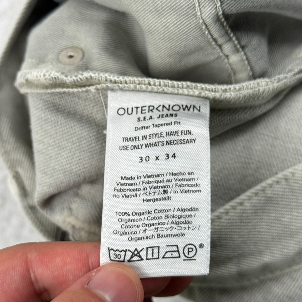 Outerknown Jeans Mens 30x34 Sage Gray Mid Rise Drifter Tapered Fit Preppy - Picture 9 of 12